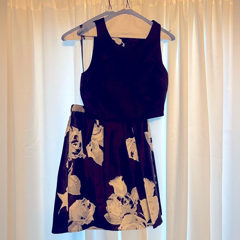 Sequin Hearts Two Piece Black Floral Formal